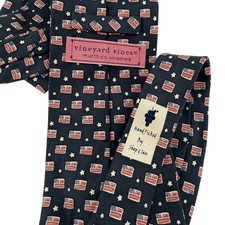 Vineyard Vines Mens American Flag Stars Silk Necktie Navy Red White Patriotic