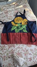Original art by Liz Lauter Denim Apron/Sunflower Garden adjustable & pockets 