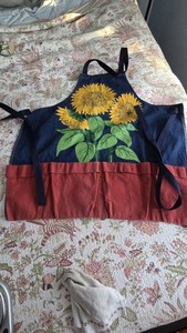 Original art by Liz Lauter Denim Apron/Sunflower Garden adjustable & pockets