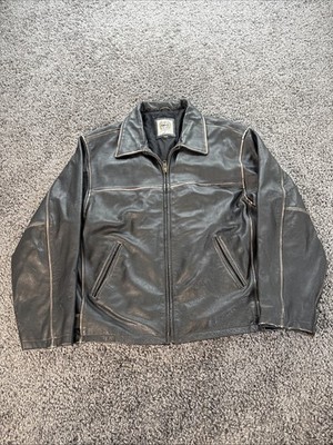 Vintage CINCH Leather Jacket SZ XL Cowboy Biker With Pockets Black