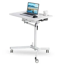 Mobile Sit Stand Desk - Height Adjustable Standing Laptop Desk Cart White