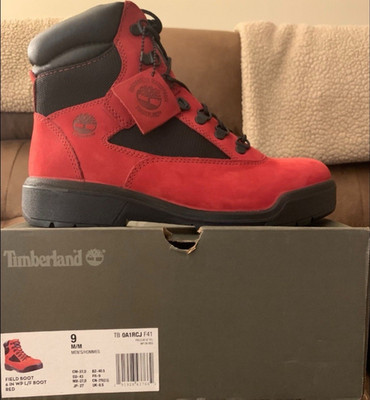 Timberland Waterproof Comfort Field Boot Red Black Lace Up Men's Size 9