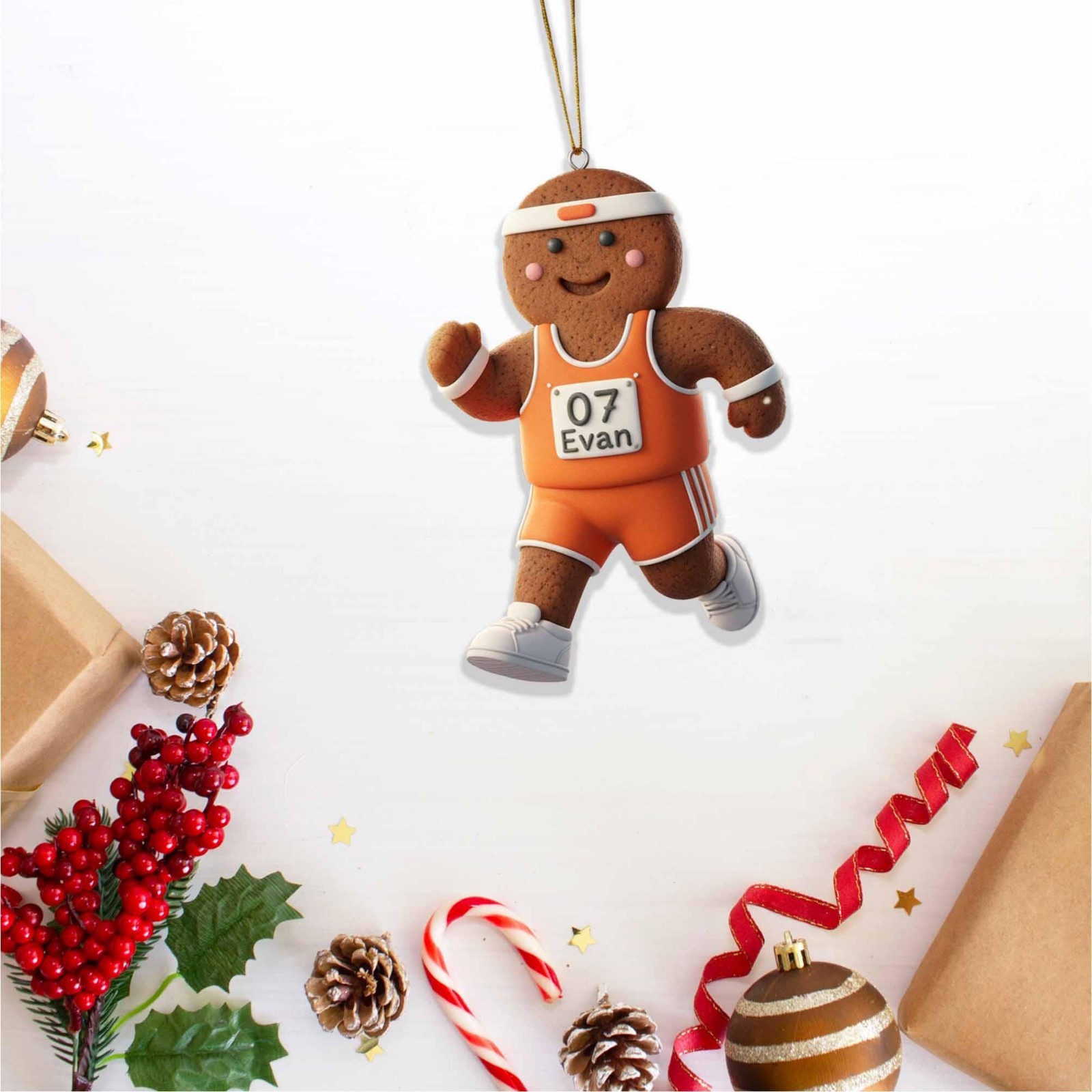 Custom Name Track Runner Gingerbread Ornament – Personalized Marathon Keepsake 2