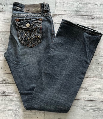 MEK Denim Brighton Easy Bootcut Distressed Blue Jeans Studded Pockets | Size 28