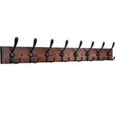 Wall Mounted Coat Rack with 8 Hooks - Metal Wood Entryway Organizer