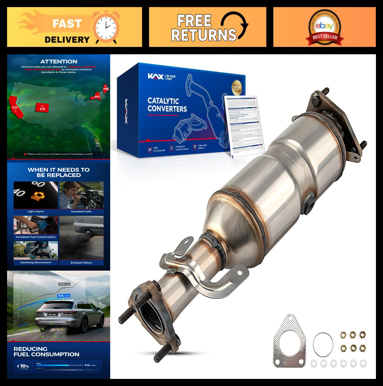 High Flow Catalytic Converter Kit for Honda Accord 2003-2007 2.4L - EPA Complian