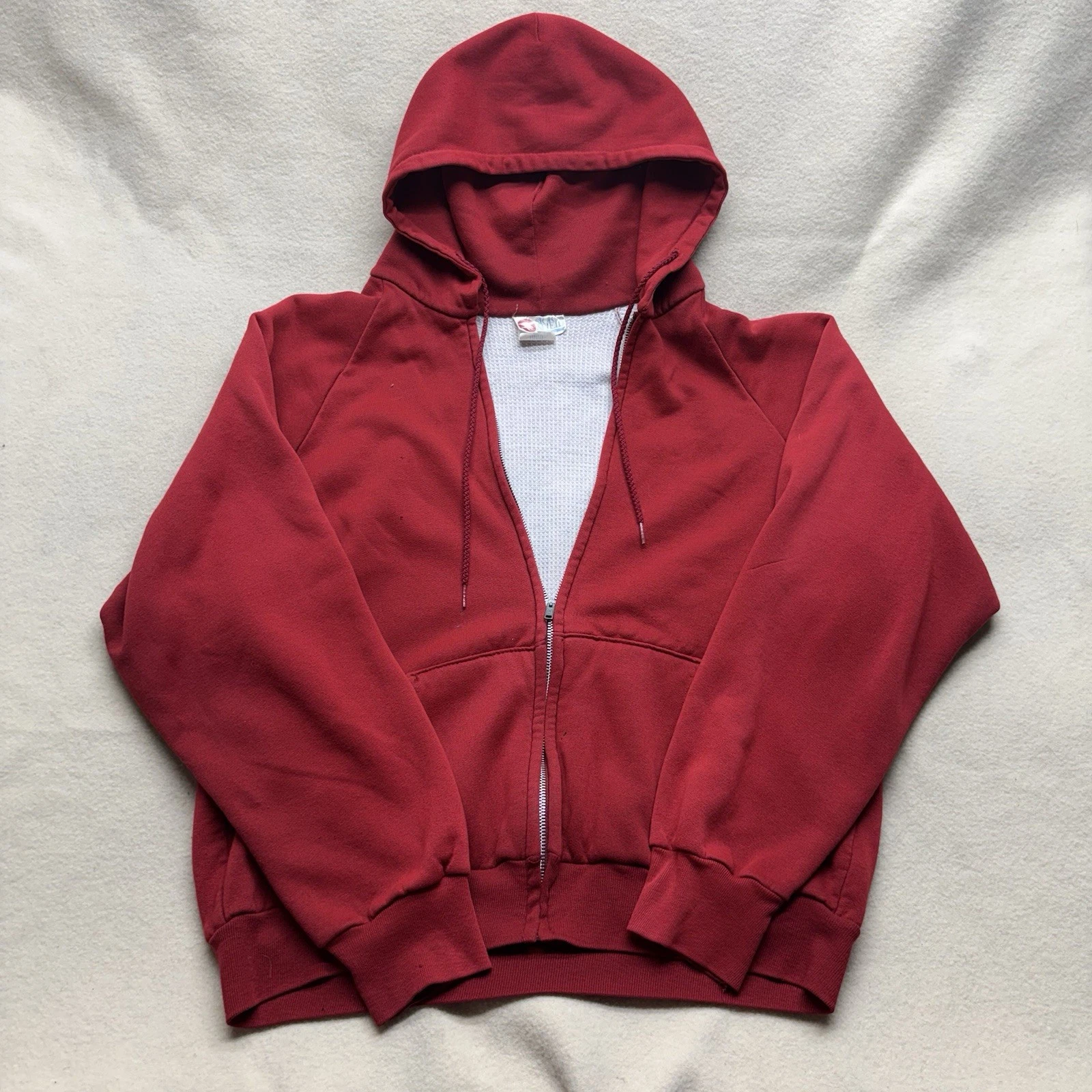 Vintage 80’s Sports Afield Thermal Lined Zip Hoodie Red Large