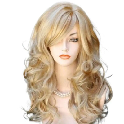 23inch Blonde Wig With Bangs Long Wavy Blonde Curly Wigs for Women Synthetic