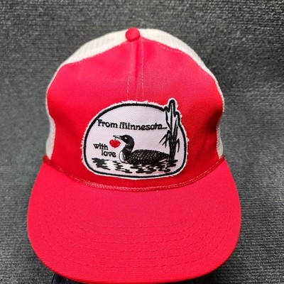 Vintage Minnesota Loon With Love Trucker Hat Red White Mesh Snapback Cap M/L