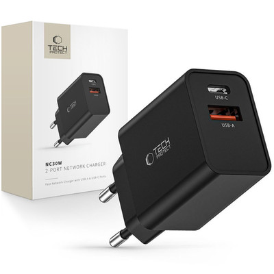 TECH-PROTECT 2-PORT-TELEFON-LADEGERÄT PD30W QC3.0 FÜR USB-GERÄTE