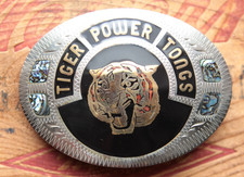 Vintage Rare Johnson Held Hand Made Tiger Power Tongs Inlay Belt Buckle