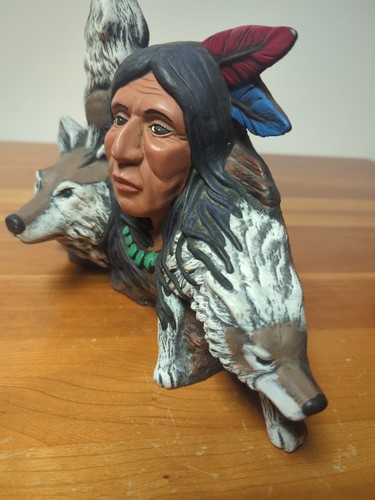 Vintage Indianer Indianer Mann & Wolf Wölfe Keramik Figur Skulptur - Bild 17 von 24
