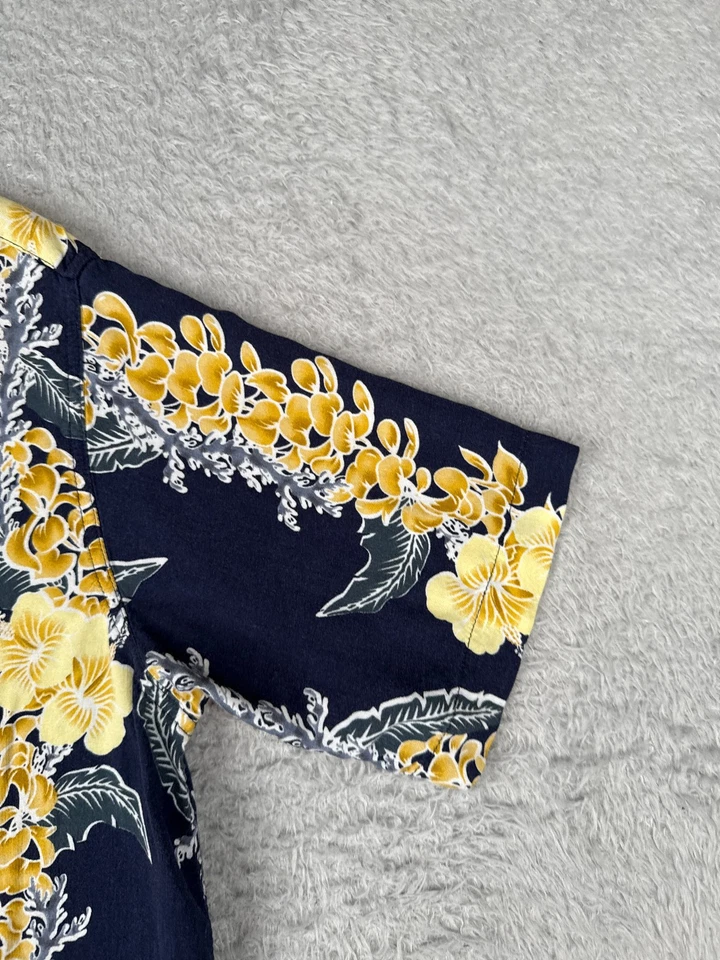 Camisa David Taylor Para Hombre Pequeña Azul Amarillo Floral Hibisco Plumeria Hawaiana Foto 2 de 4