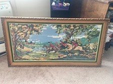 Handmade Needlepoint Framed Art depicting horse racing