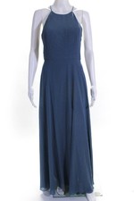 Jenny Yoo Womens Sleeveless High Neck Kayla Gown Slate Blue Size 8 11315795