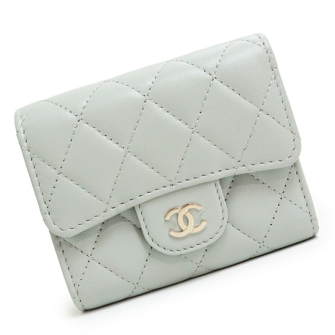 Chanel Matelasse Classic Small Trifold Flap Wallet Light Gray Lambskin Leather
