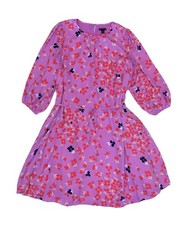 Ann Taylor Floral Print Tie Waist Dress Pink Red 3/4 Sleeves Lightweight Sz M
