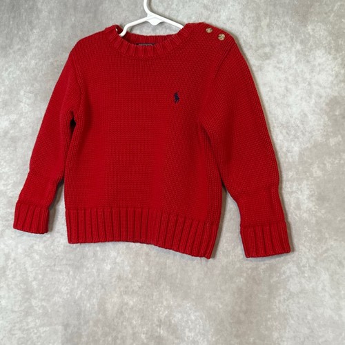 Vintage 90s Polo Ralph Lauren Knit Sweater Toddler Boys Size 4 Red w Buttons - Picture 2 of 6