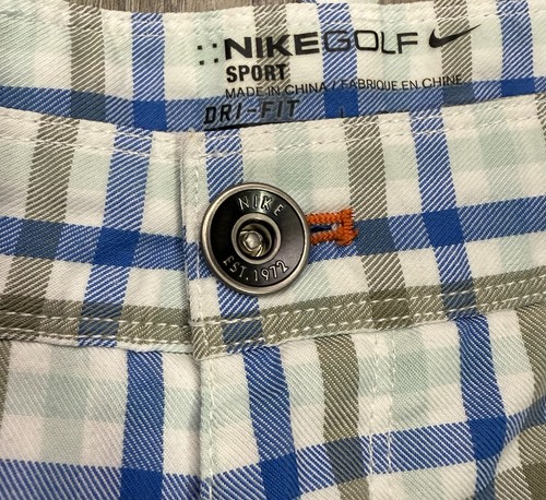 Nike Golf Dri-Fit Sport Pants Mens 33X32 (33X31) Plaid Blue/Gold Cotton Blend - Picture 2 of 7