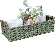Round Paper Rope Storage Basket Wicker Baskets for Organizing with Handle Decora