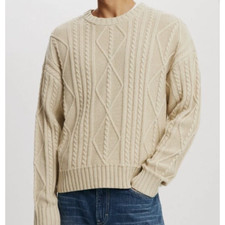 Cotton On Men Cable Knit Crew Neck Sweater Stone Marle Cable Size L