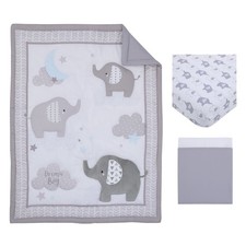 Little Love by NoJo Elephant Stroll Gray and White 3 Piece Nursery Crib Bedding