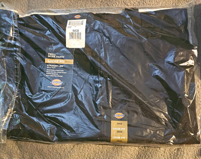 Dickies Black Twill Workwear Pants Loose Fit Straight Leg Double Knee 54 NWT