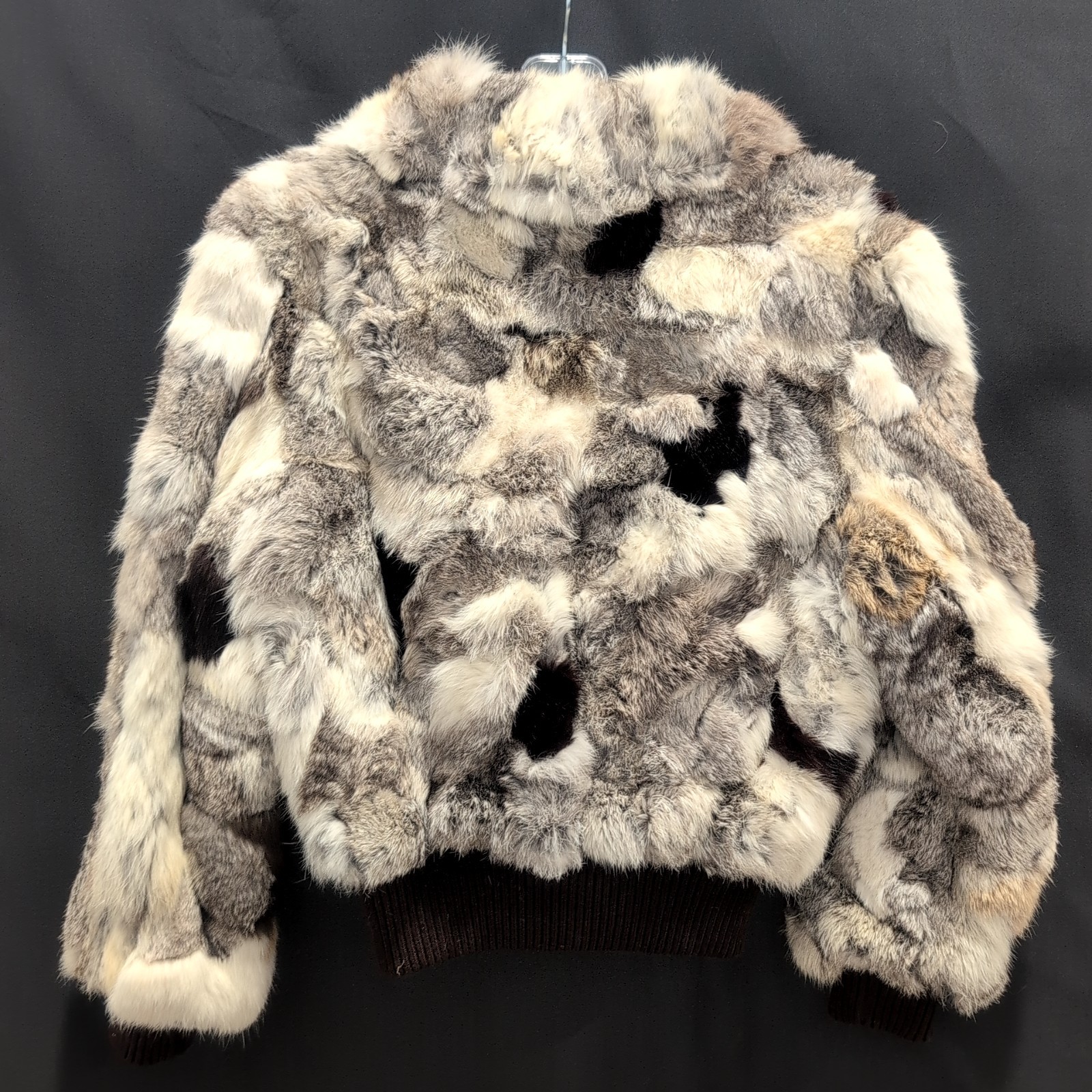 Rabbit Fur Patchwork Bomber Jacket Women’s Size L - image 2