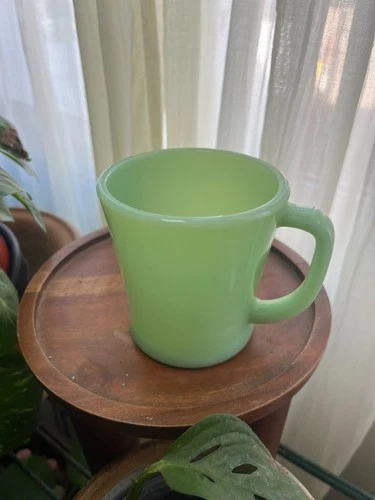 Vintage Fire King Oven Ware Jadeite Green D Handle Glass Mug USA