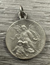 Médaille religieuse Ancienne « Saint Ange Gardien » - Metal Argenté