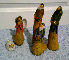 Vintage Silvestri Folk Art Nativity Magi Kings, Angel and Lamb Figures Christmas