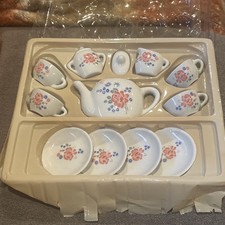 Vintage Child&rsquo;s Porcelain Tea Set 13 Pc Floral Rose Doll Tea Party Miniature