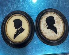 C & A Richards Vintage Pair of Silhouettes Of Abraham & Mary Todd Lincoln Boston