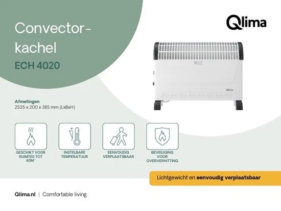Qlima ECH 4020 - Riscaldatore elettrico a convettore - 3 livelli di riscaldam... - Immagine 2 di 4