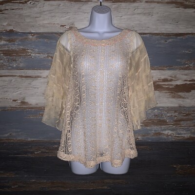 Blu Pepper Anthropologie Sheer Lace Bell Sleeve Top Women s Size Medium M NWOT