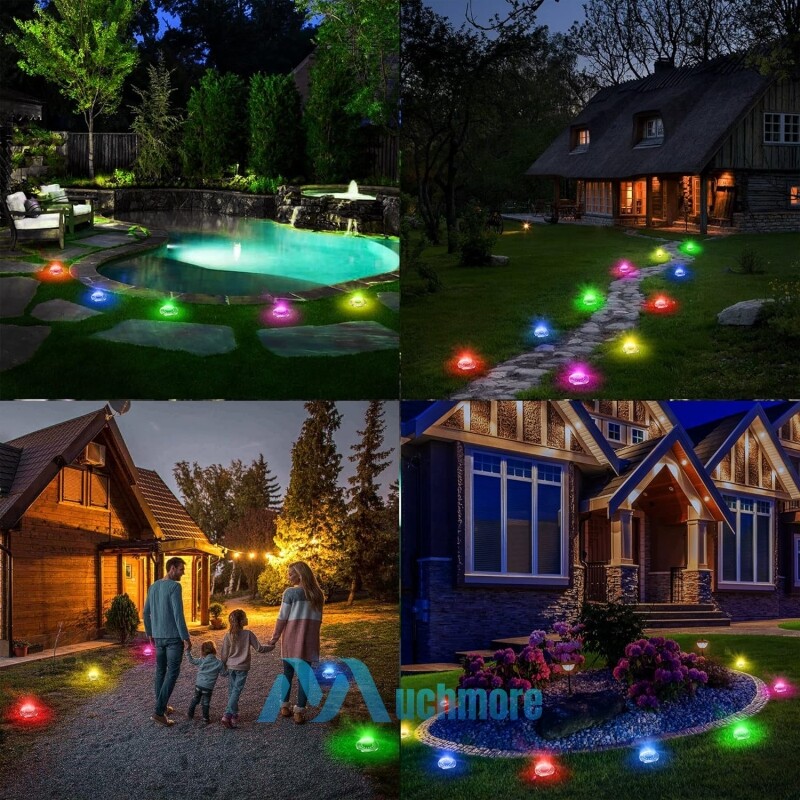 Color Changing Solar Ground Lights, 12 Pack LED Disc Puck Light for ...