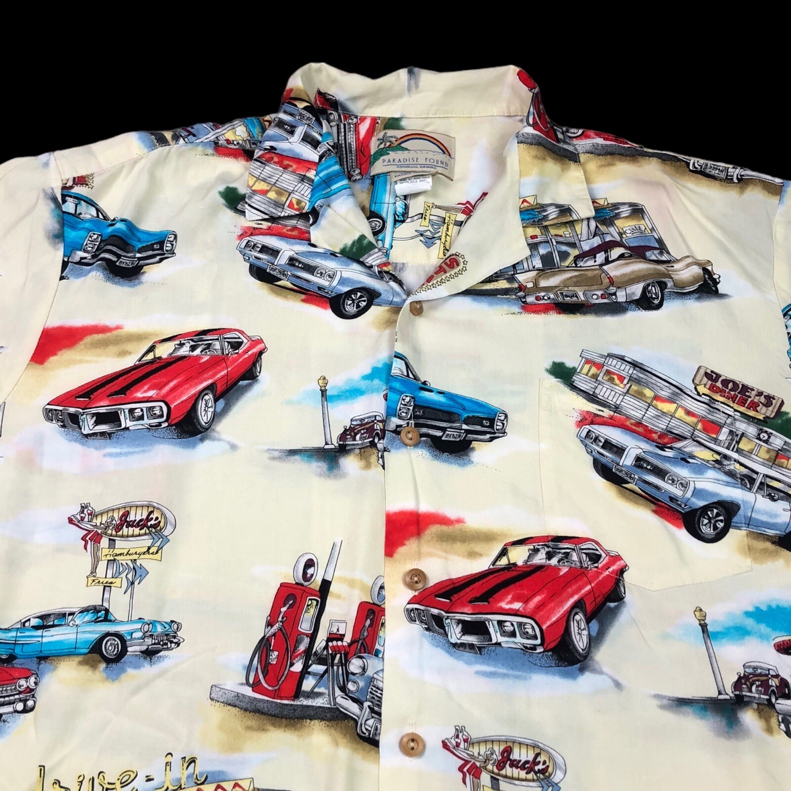 Vintage 90s Paradise Found General Motors Car Hawaiian Shirt Adult Size XL