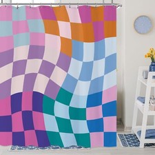 Retro Colorful Checkered 70s Shower Curtain 60x72" Rainbow Groovy Y2k Funky