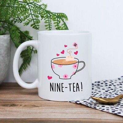 Personalisierte bedruckte Kaffeetasse NINE-TEA Design 90. Geburtstag Geschenk Mama, Oma