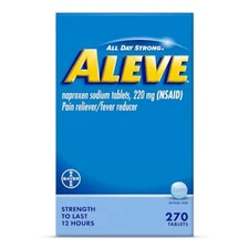 Aleve Pain Reliever 220 mg 270 Count Long Lasting Aches and Fever Reducer Tab...