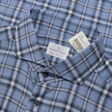 Emanuel Berg NWOT Casual Button Down Shirt Size 44 17.5 XL in Blue/Multi Plaid