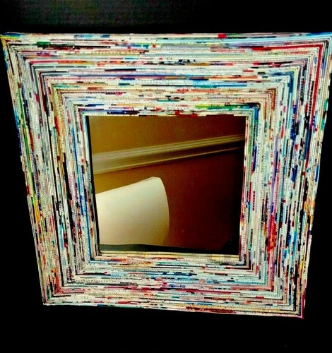 Recycled Magazine Wall Mirror Art 19" - Picture 2 of 10