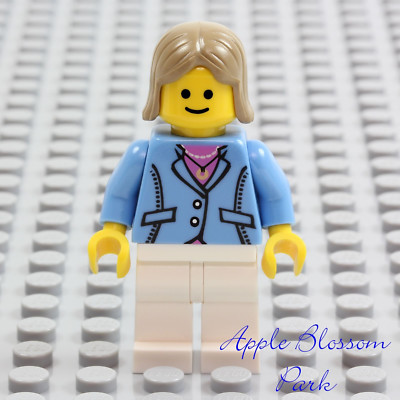 NEW Lego Medium Blue Suit FEMALE MINIFIG w/Cafe Corner Pink Shirt Torso 10182