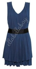 BNWT KATE MOSS TOPSHOP Blue Jersey Layered Draped Pleated Belt Flare Dress UK8 6
