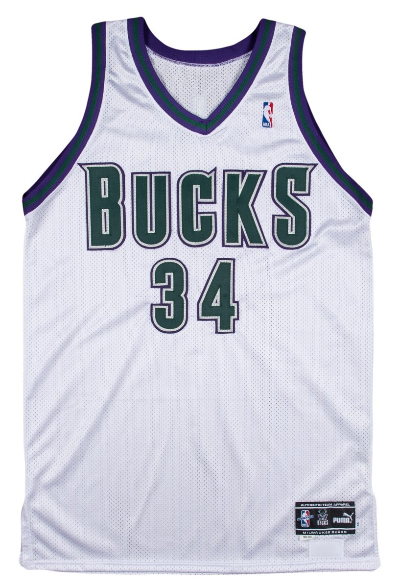 Ray Allen Game Used Team Issued Signed 1999 Milwaukee Bucks Jersey PSA &amp;  MEARS