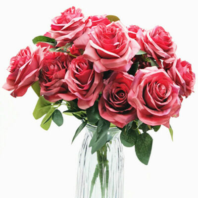 10 Köpfe Künstliche Rosen Seiden Blumenstrauß Kunstblumen Pflanzen Hochzeit Deko