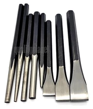 8 PC JUMBO LARGE MECHANIC'S STEEL METAL PUNCH & CHISEL PIN TOOL SET