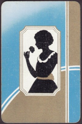 Playing Cards 1 Single Card Old Vintage Art Deco * GIRL LADY Smelling FLOWER * A
