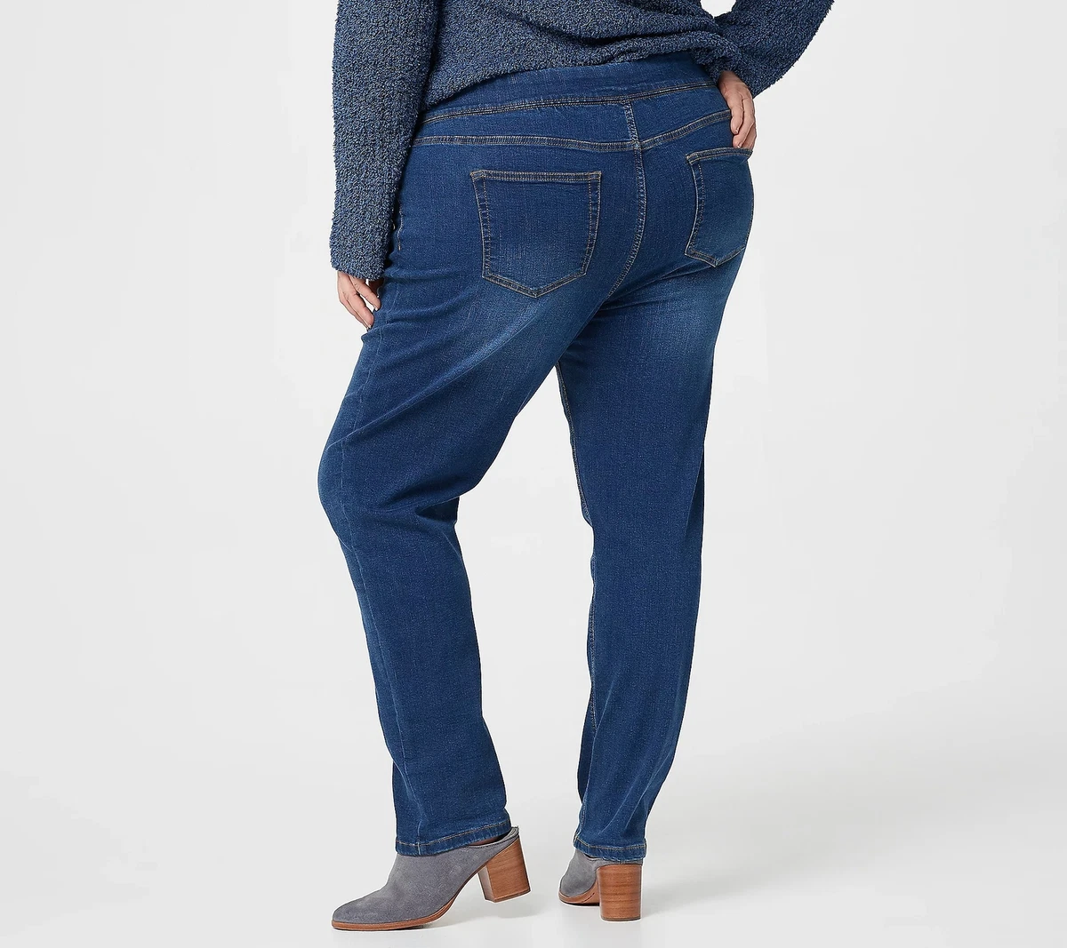 Denim Co. Cozy Touch Denim Full Length Straight Jeans Medium Wash 24 New