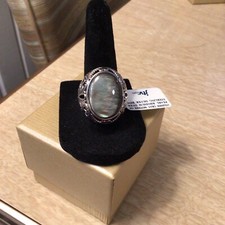 Gray Mother Of Pearl 15x20mm Rhodium Over Sterling Silver Ring Size 9